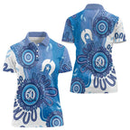 NAIDOC Week 2026 Women Polo Shirt 50 Years Deadly Dhari Blue Aboriginal Art