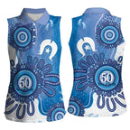 NAIDOC Week 2026 Women Sleeveless Polo Shirt 50 Years Deadly Dhari Blue Aboriginal Art