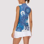 NAIDOC Week 2026 Women Sleeveless Polo Shirt 50 Years Deadly Dhari Blue Aboriginal Art