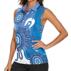 NAIDOC Week 2026 Women Sleeveless Polo Shirt 50 Years Deadly Dhari Blue Aboriginal Art