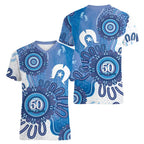 NAIDOC Week 2026 Women V-Neck T-Shirt 50 Years Deadly Dhari Blue Aboriginal Art