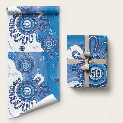 NAIDOC Week 2026 Wrapping Paper 50 Years Deadly Dhari Blue Aboriginal Art