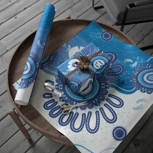 NAIDOC Week 2026 Wrapping Paper 50 Years Deadly Dhari Blue Aboriginal Art