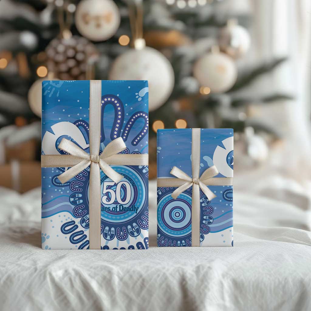 NAIDOC Week 2026 Wrapping Paper 50 Years Deadly Dhari Blue Aboriginal Art