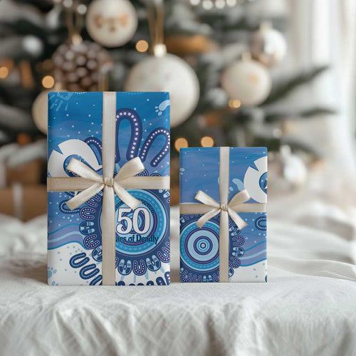 NAIDOC Week 2026 Wrapping Paper 50 Years Deadly Dhari Blue Aboriginal Art