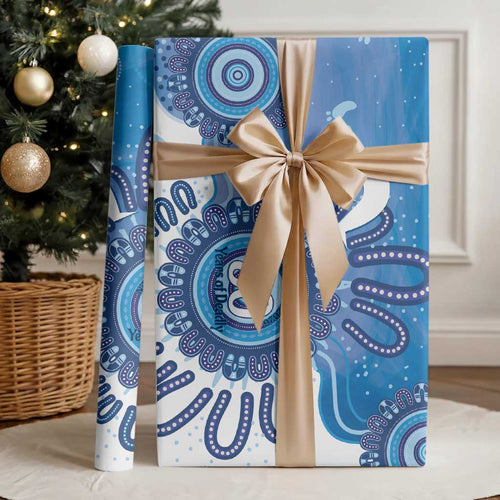 NAIDOC Week 2026 Wrapping Paper 50 Years Deadly Dhari Blue Aboriginal Art
