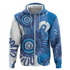 NAIDOC Week 2026 Zip Hoodie 50 Years Deadly Dhari Blue Aboriginal Art