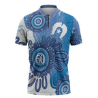 NAIDOC Week 2026 Zipper Polo Shirt 50 Years Deadly Dhari Blue Aboriginal Art