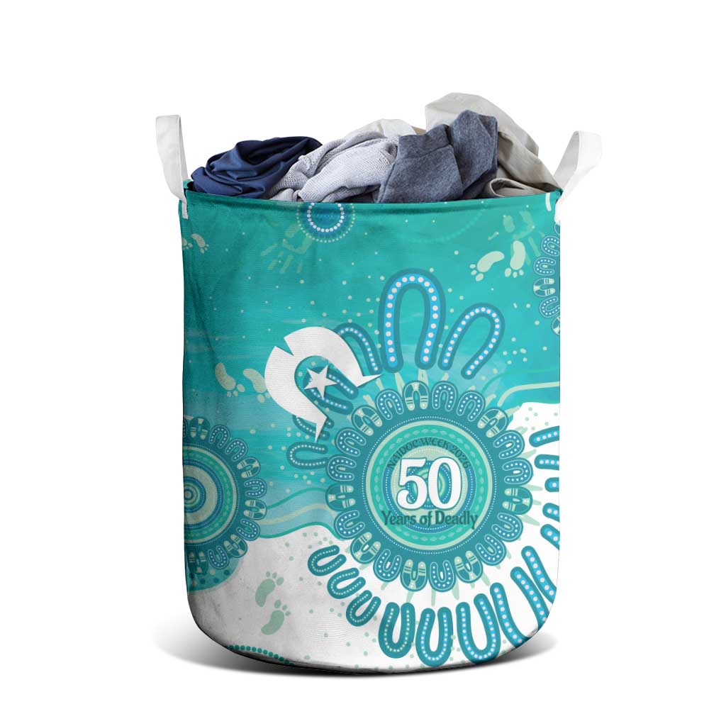 NAIDOC Week 2026 Laundry Basket 50 Years Deadly Dhari Cyan Aboriginal Art