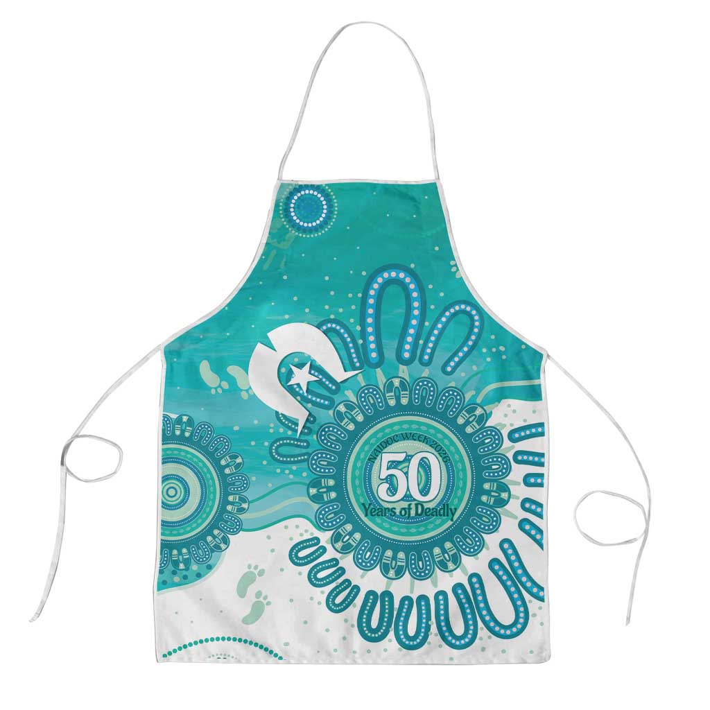 NAIDOC Week 2026 Apron 50 Years Deadly Dhari Cyan Aboriginal Art