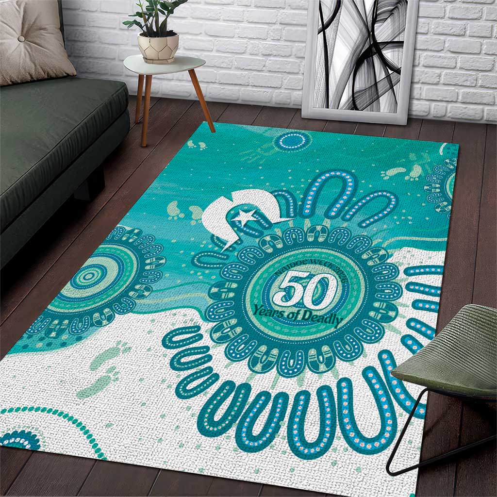 NAIDOC Week 2026 Area Rug 50 Years Deadly Dhari Cyan Aboriginal Art