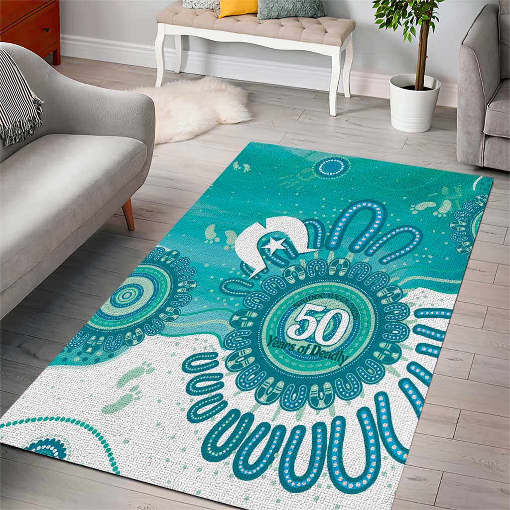 NAIDOC Week 2026 Area Rug 50 Years Deadly Dhari Cyan Aboriginal Art