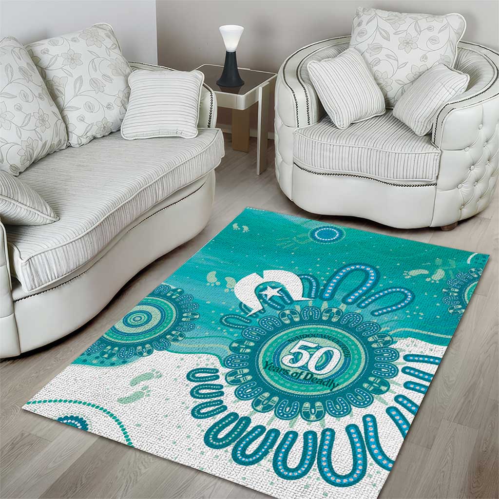 NAIDOC Week 2026 Area Rug 50 Years Deadly Dhari Cyan Aboriginal Art