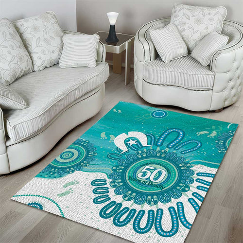 NAIDOC Week 2026 Area Rug 50 Years Deadly Dhari Cyan Aboriginal Art