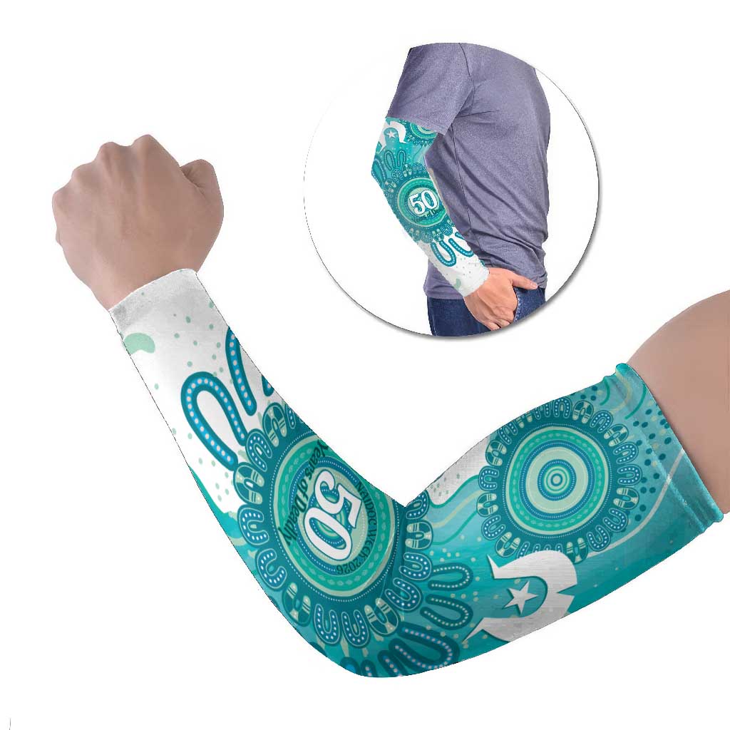 NAIDOC Week 2026 Arm Sleeves 50 Years Deadly Dhari Cyan Aboriginal Art