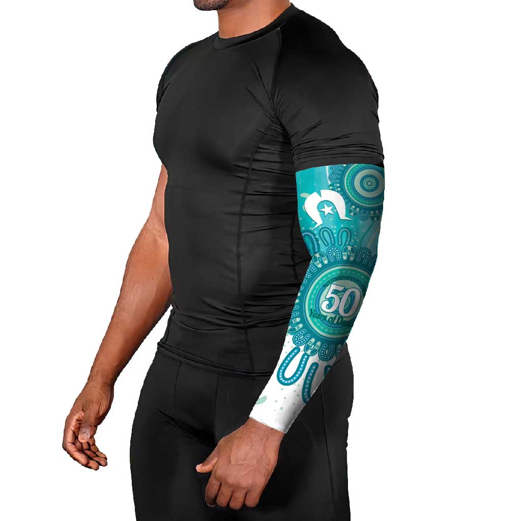 NAIDOC Week 2026 Arm Sleeves 50 Years Deadly Dhari Cyan Aboriginal Art
