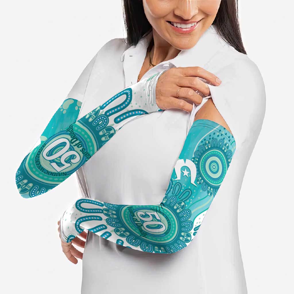 NAIDOC Week 2026 Arm Sleeves 50 Years Deadly Dhari Cyan Aboriginal Art