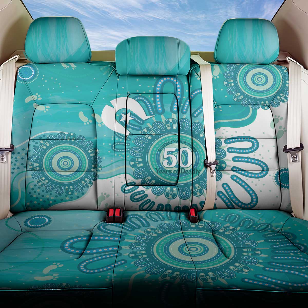NAIDOC Week 2026 Back Car Seat Cover 50 Years Deadly Dhari Cyan Aboriginal Art