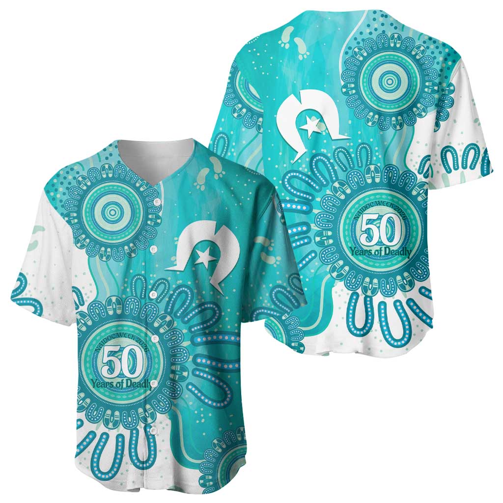 NAIDOC Week 2026 Baseball Jersey 50 Years Deadly Dhari Cyan Aboriginal Art