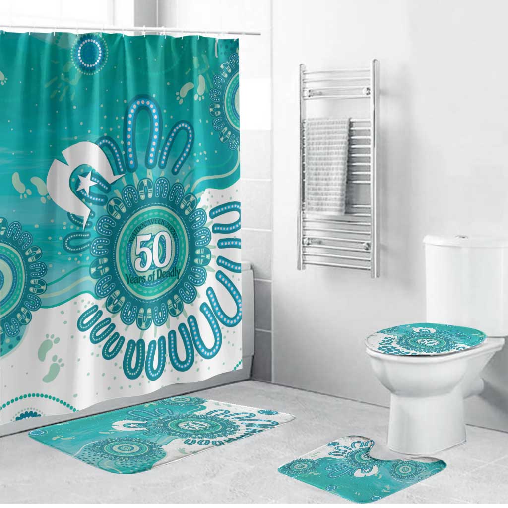 NAIDOC Week 2026 Bathroom Set 50 Years Deadly Dhari Cyan Aboriginal Art
