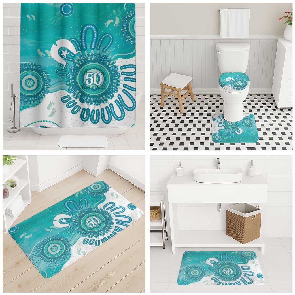 NAIDOC Week 2026 Bathroom Set 50 Years Deadly Dhari Cyan Aboriginal Art
