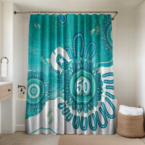 NAIDOC Week 2026 Bathroom Set 50 Years Deadly Dhari Cyan Aboriginal Art