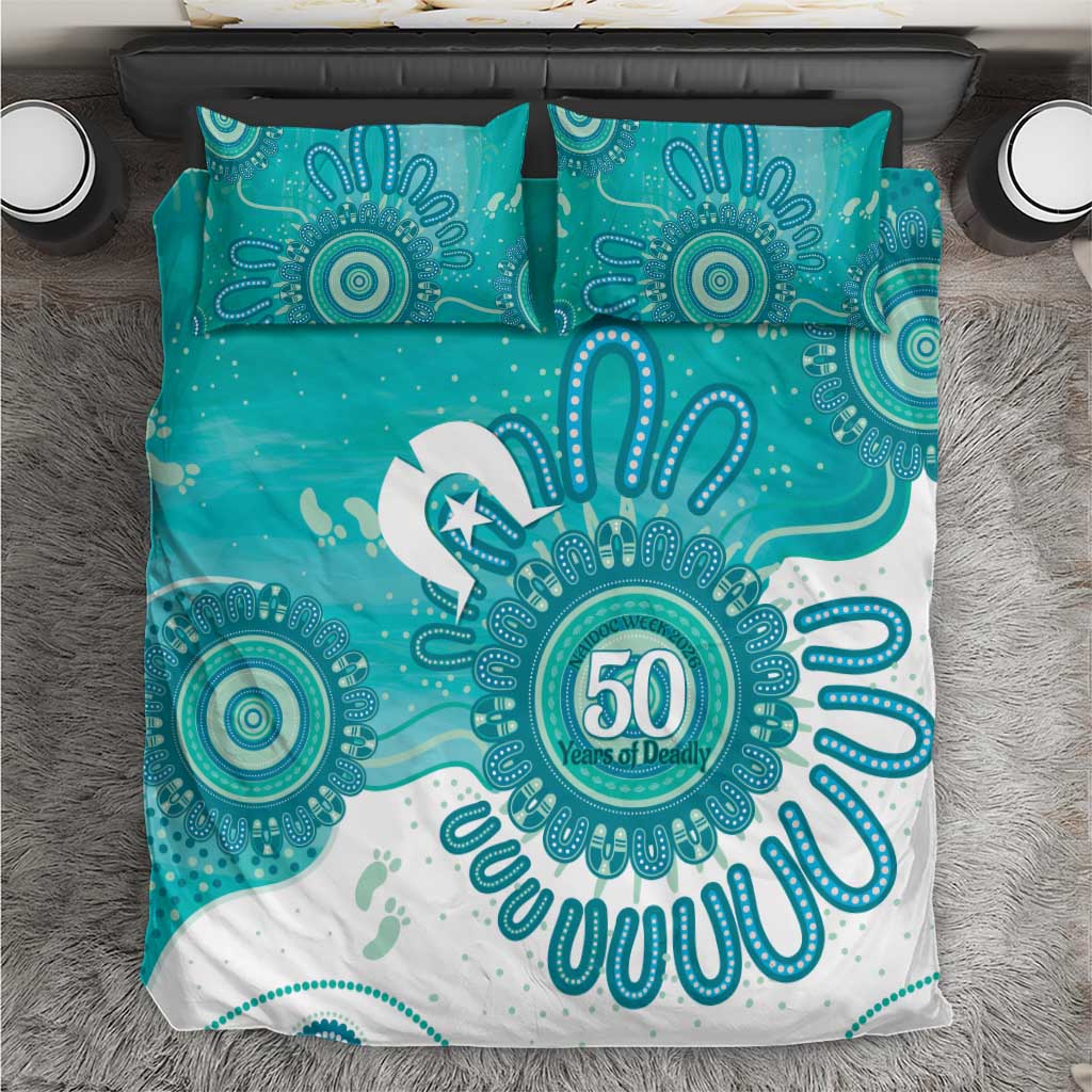 NAIDOC Week 2026 Bedding Set 50 Years Deadly Dhari Cyan Aboriginal Art