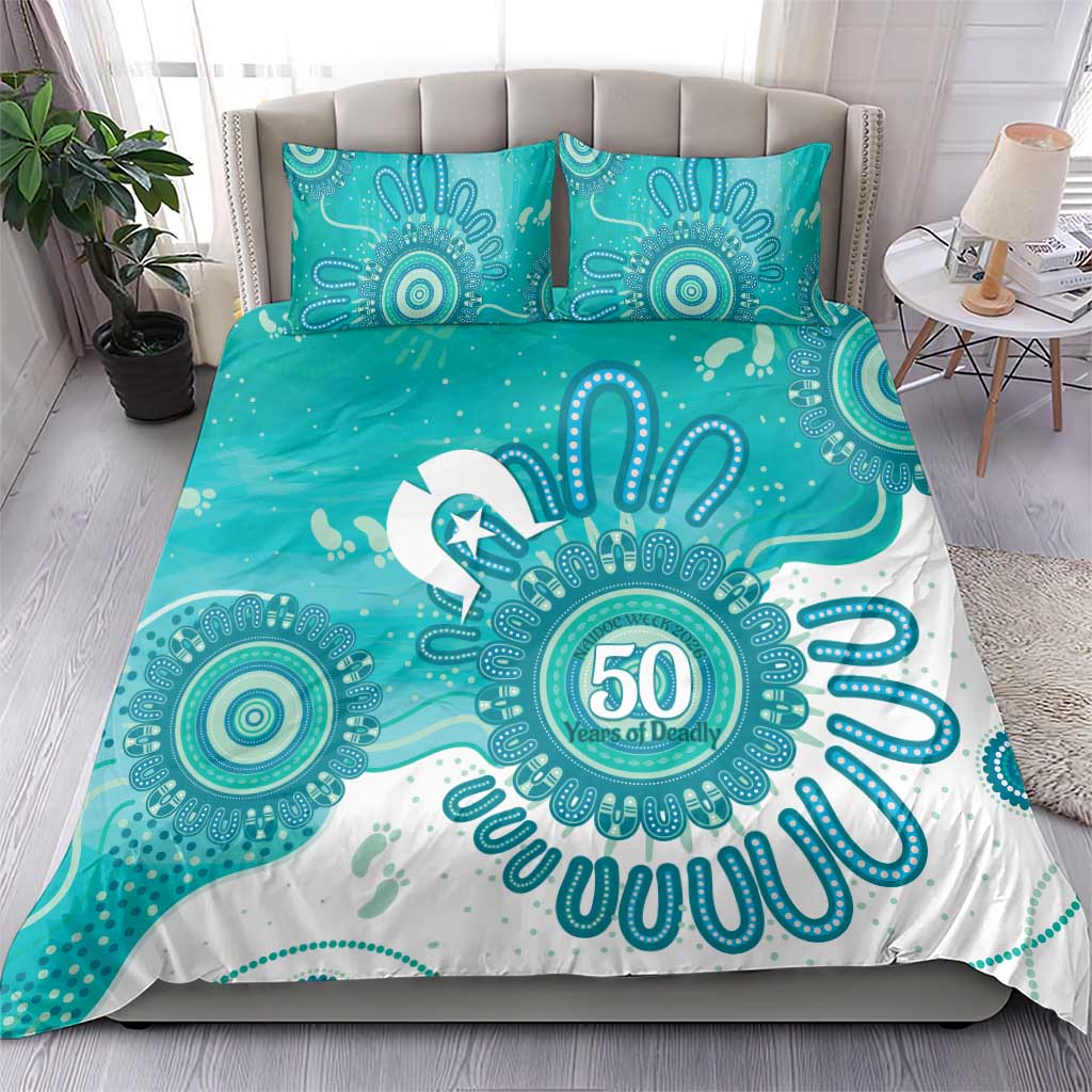 NAIDOC Week 2026 Bedding Set 50 Years Deadly Dhari Cyan Aboriginal Art