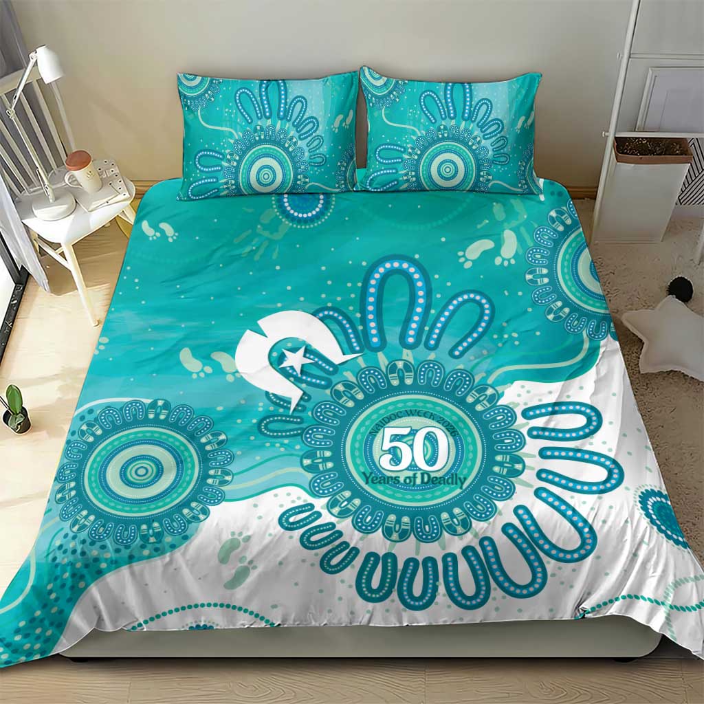 NAIDOC Week 2026 Bedding Set 50 Years Deadly Dhari Cyan Aboriginal Art