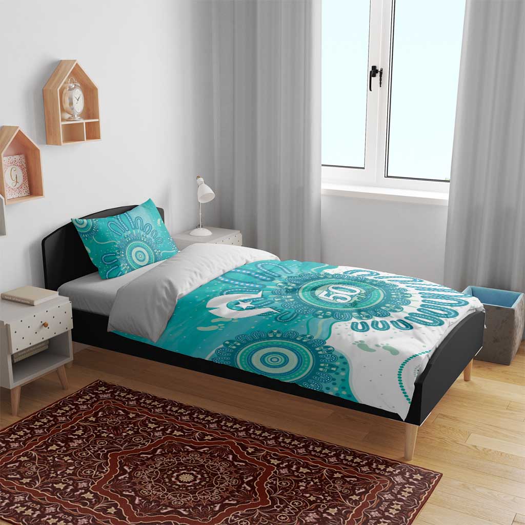 NAIDOC Week 2026 Bedding Set 50 Years Deadly Dhari Cyan Aboriginal Art