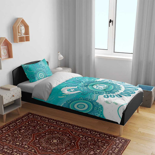 NAIDOC Week 2026 Bedding Set 50 Years Deadly Dhari Cyan Aboriginal Art