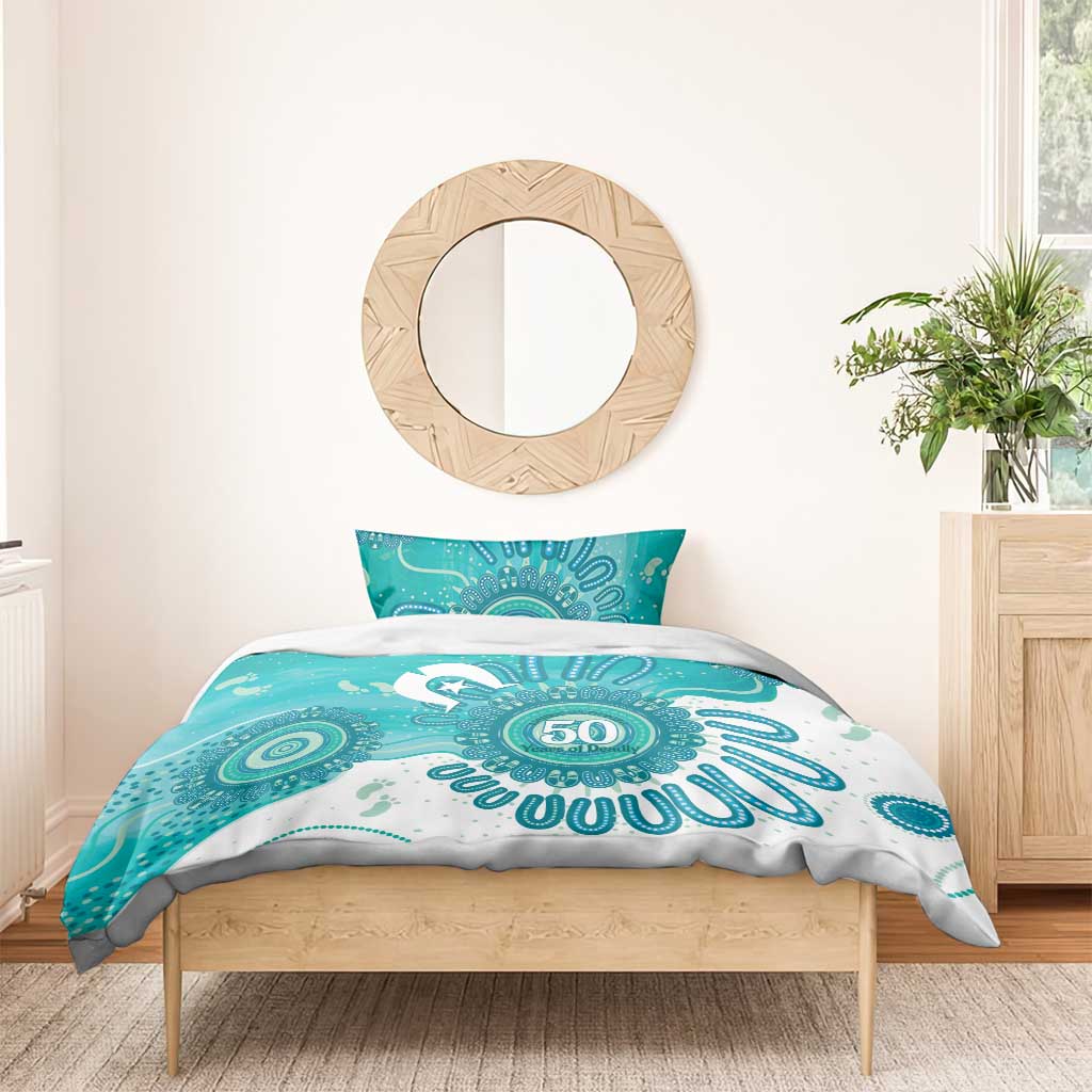 NAIDOC Week 2026 Bedding Set 50 Years Deadly Dhari Cyan Aboriginal Art