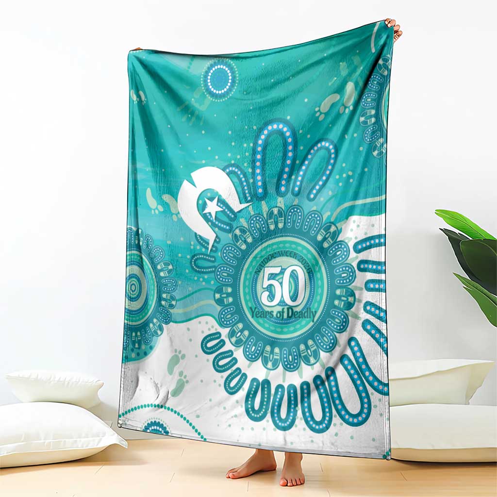 NAIDOC Week 2026 Blanket 50 Years Deadly Dhari Cyan Aboriginal Art