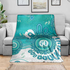 NAIDOC Week 2026 Blanket 50 Years Deadly Dhari Cyan Aboriginal Art
