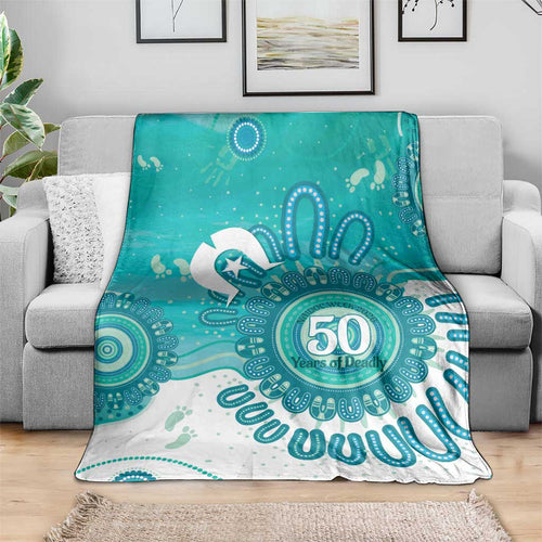 NAIDOC Week 2026 Blanket 50 Years Deadly Dhari Cyan Aboriginal Art