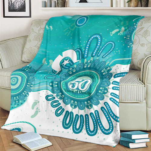 NAIDOC Week 2026 Blanket 50 Years Deadly Dhari Cyan Aboriginal Art