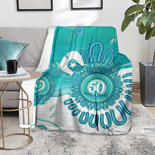 NAIDOC Week 2026 Blanket 50 Years Deadly Dhari Cyan Aboriginal Art