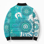 NAIDOC Week 2026 Bomber Puffer Jacket 50 Years Deadly Dhari Cyan Aboriginal Art