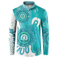 NAIDOC Week 2026 Button Sweatshirt 50 Years Deadly Dhari Cyan Aboriginal Art
