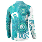 NAIDOC Week 2026 Button Sweatshirt 50 Years Deadly Dhari Cyan Aboriginal Art