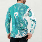 NAIDOC Week 2026 Button Sweatshirt 50 Years Deadly Dhari Cyan Aboriginal Art