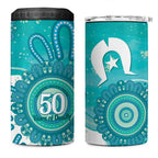 NAIDOC Week 2026 4 in 1 Can Cooler Tumbler 50 Years Deadly Dhari Cyan Aboriginal Art