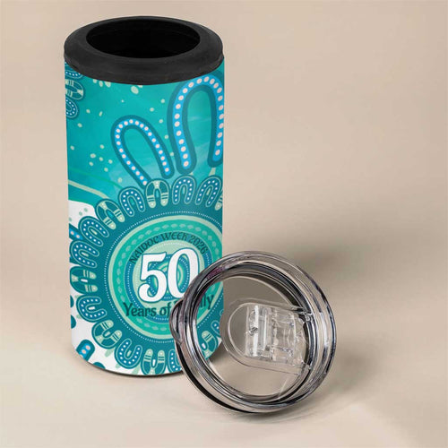 NAIDOC Week 2026 4 in 1 Can Cooler Tumbler 50 Years Deadly Dhari Cyan Aboriginal Art