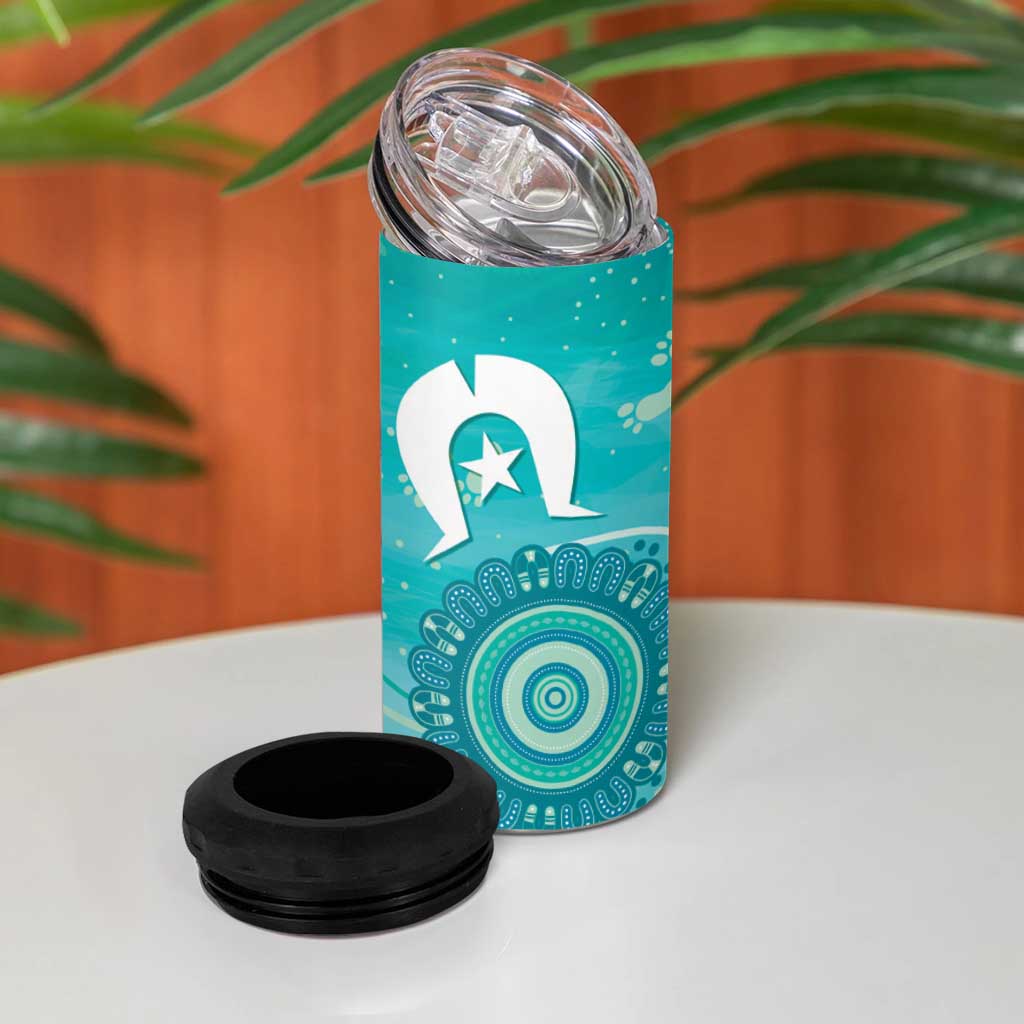 NAIDOC Week 2026 4 in 1 Can Cooler Tumbler 50 Years Deadly Dhari Cyan Aboriginal Art