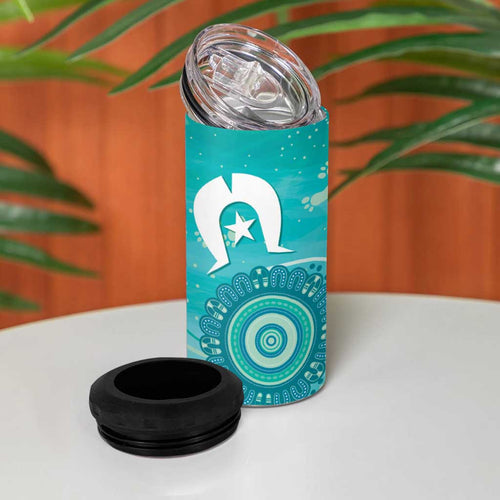 NAIDOC Week 2026 4 in 1 Can Cooler Tumbler 50 Years Deadly Dhari Cyan Aboriginal Art