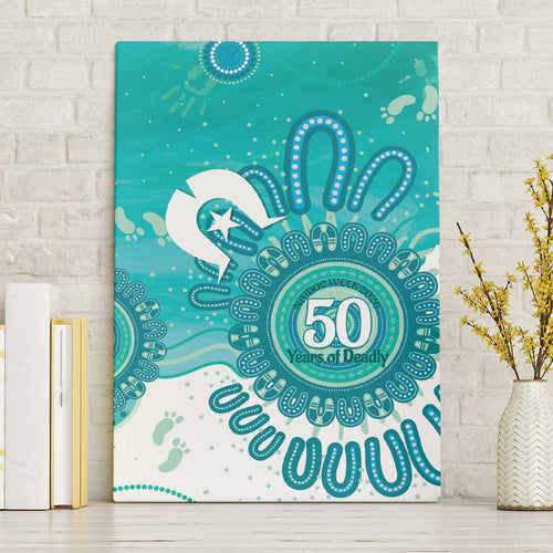 NAIDOC Week 2026 Canvas Wall Art 50 Years Deadly Dhari Cyan Aboriginal Art