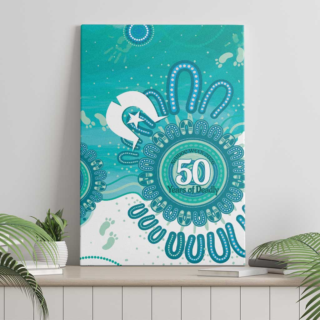 NAIDOC Week 2026 Canvas Wall Art 50 Years Deadly Dhari Cyan Aboriginal Art