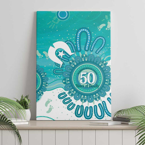 NAIDOC Week 2026 Canvas Wall Art 50 Years Deadly Dhari Cyan Aboriginal Art