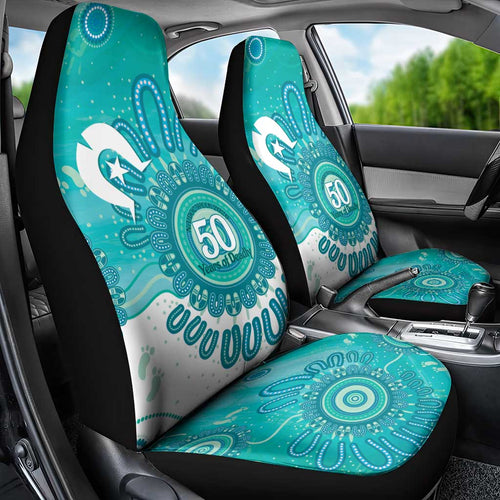 NAIDOC Week 2026 Car Seat Cover 50 Years Deadly Dhari Cyan Aboriginal Art