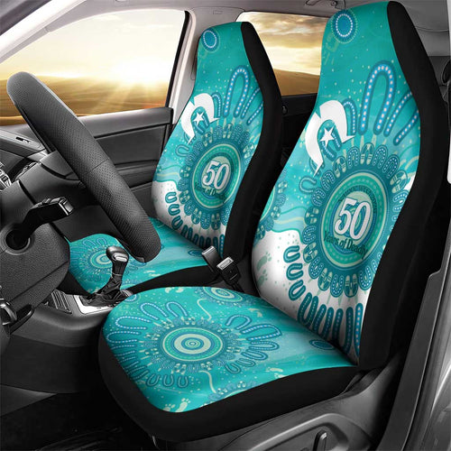 NAIDOC Week 2026 Car Seat Cover 50 Years Deadly Dhari Cyan Aboriginal Art